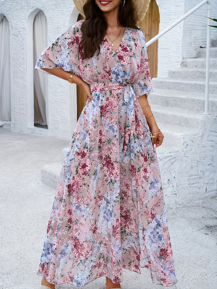 Vestido Floral Elegante Manga Corta
