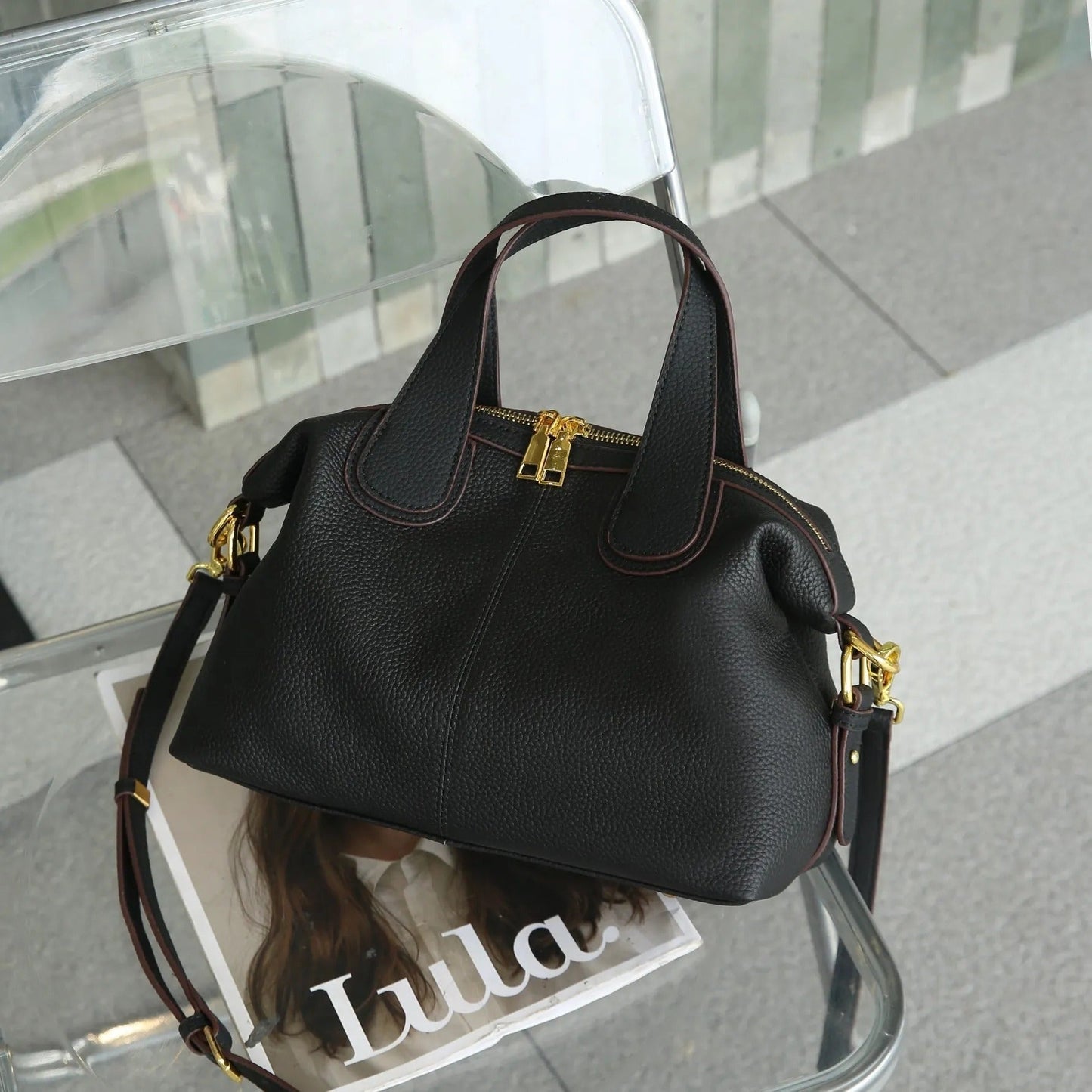 Bolso Mujer Piel Sintética Estructurado Metálico