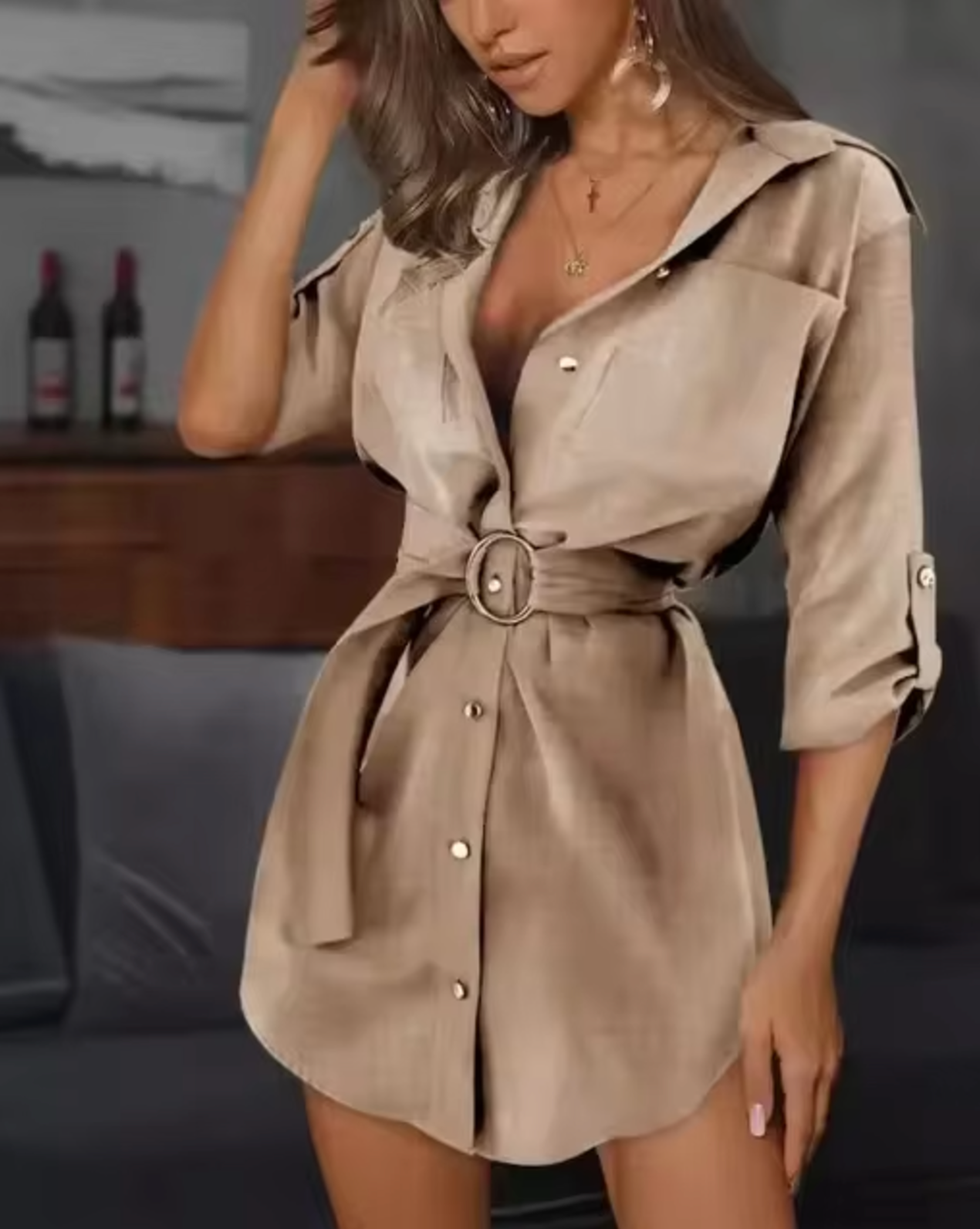 Vestido Camisero Estilo Clásico Cinturón