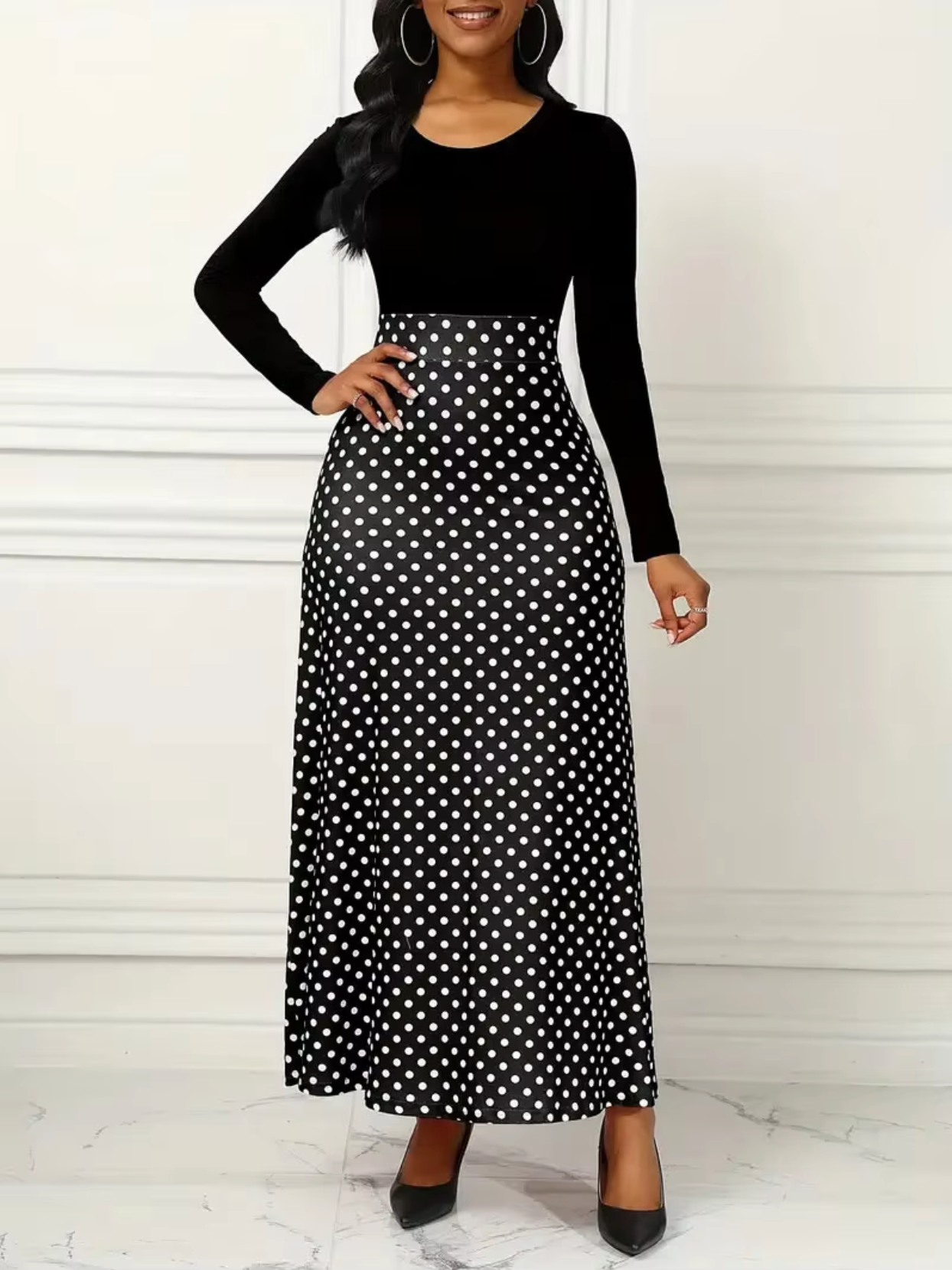 Vestido Maxi Lunares Mujer Elegante - Vestiria
