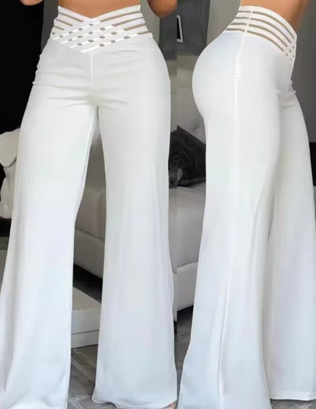 Pantalón Campana Alto con Perneras Estilizadas