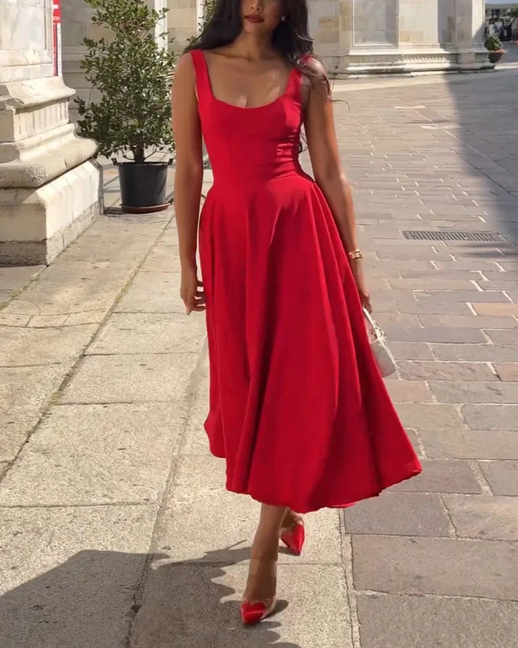 Vestido Rojo Ceñido Con Tirantes - Vestiria