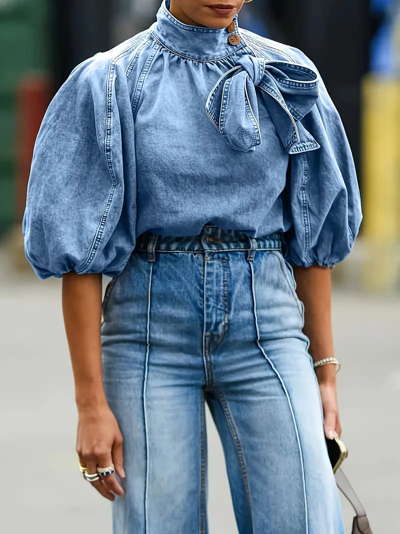 Camiseta vaquera alta cuello moda - Vestiria
