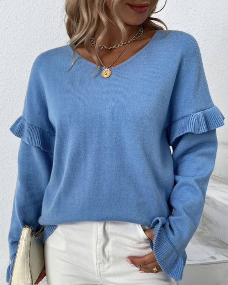 Blusa Mujer Elegante Manga Larga Volante Floral