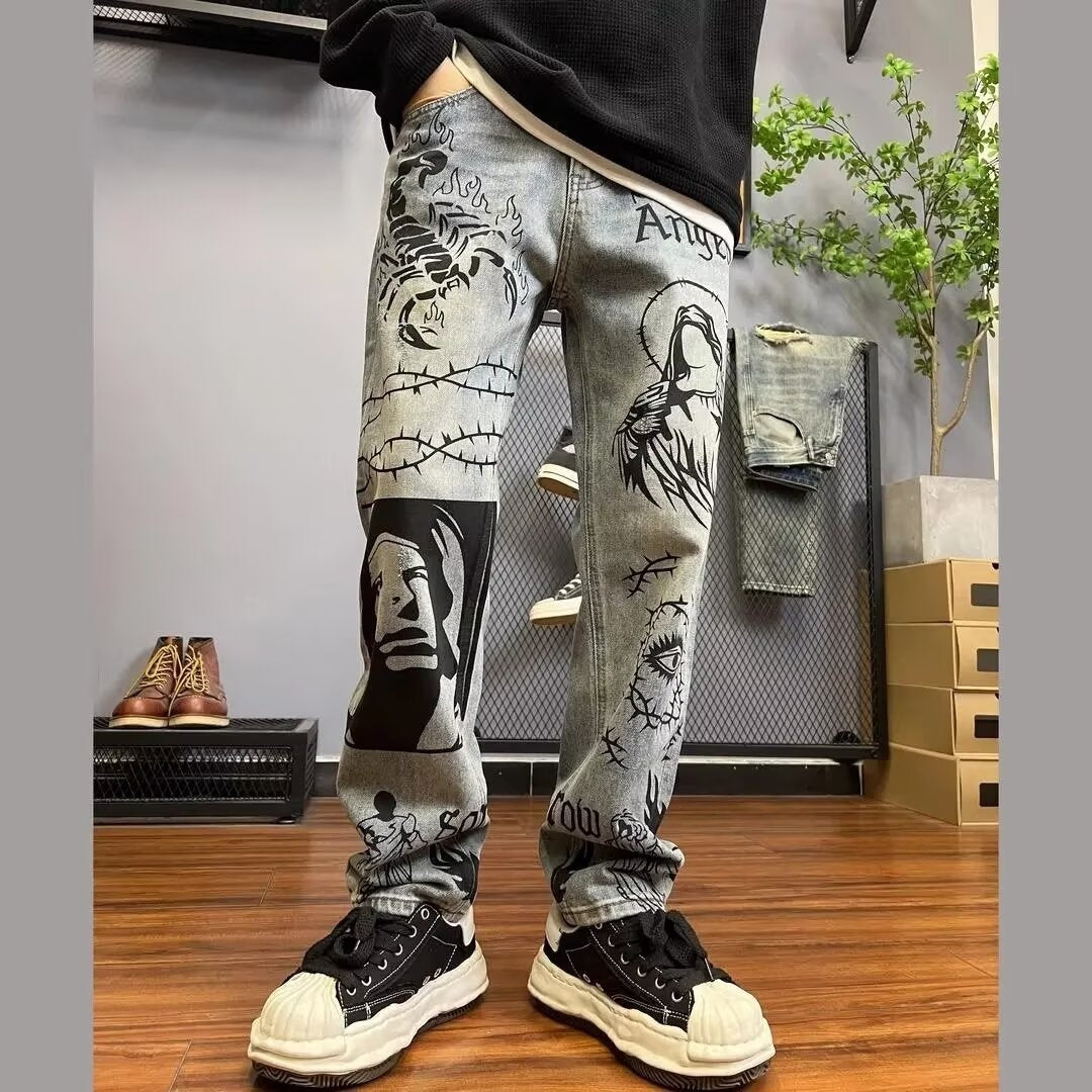 Pantalones Vaqueros Estilo Clásico con Diseño Gráfico