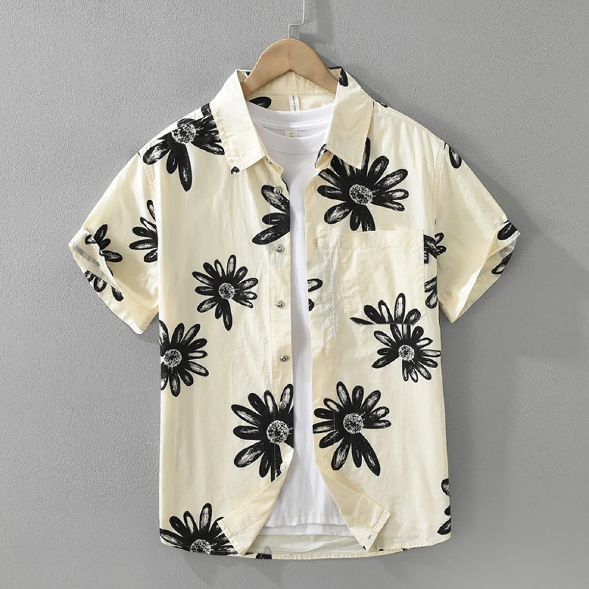 Camisa Hombre Algodón Estampado Flor Muy Fresca