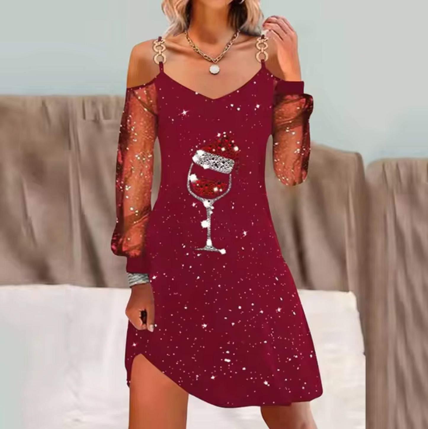 Vestido Noche Glamuroso con Mangas Abiertas