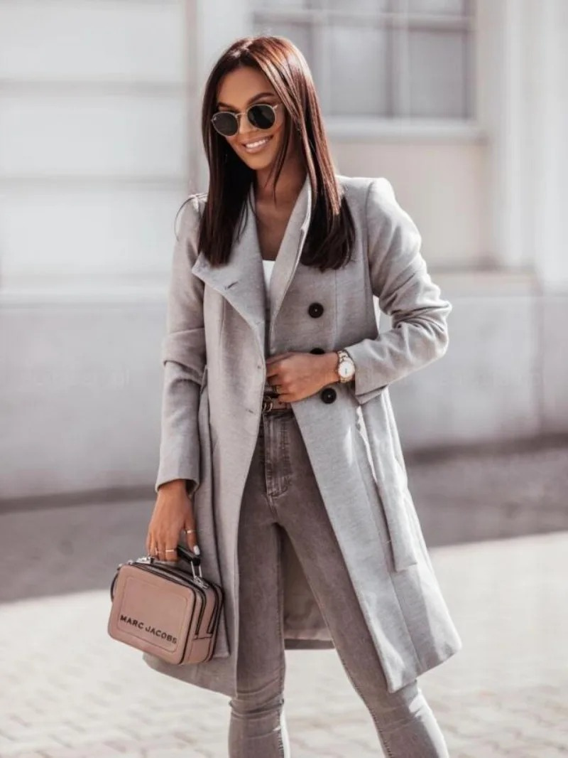 Abrigo Trench Mujer Estiloso Corte Fino