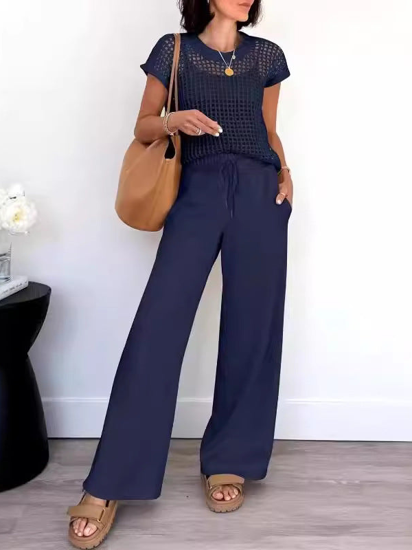 Conjunto mujer informal manga corta y pantalón ancho