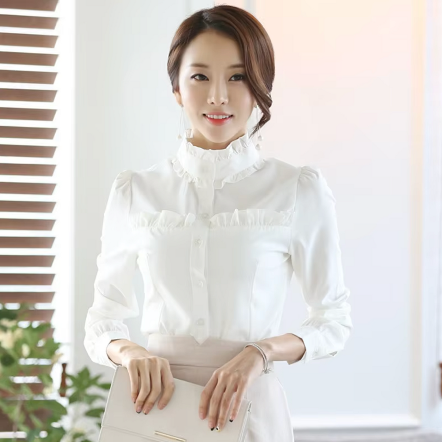 Blusa Mujer Algodón Cuello Alto Elegante - Vestiria
