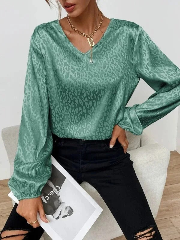 Blusa Leopardo Amplia Manga Larga