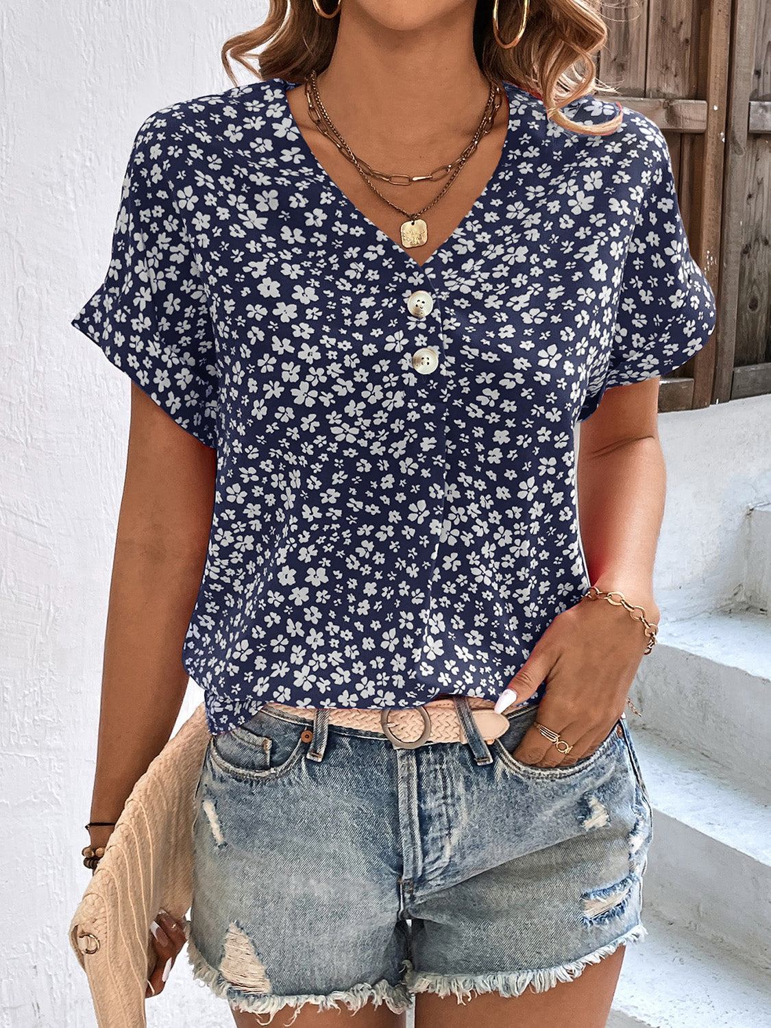 Blusa Florales Verano Manga Corta