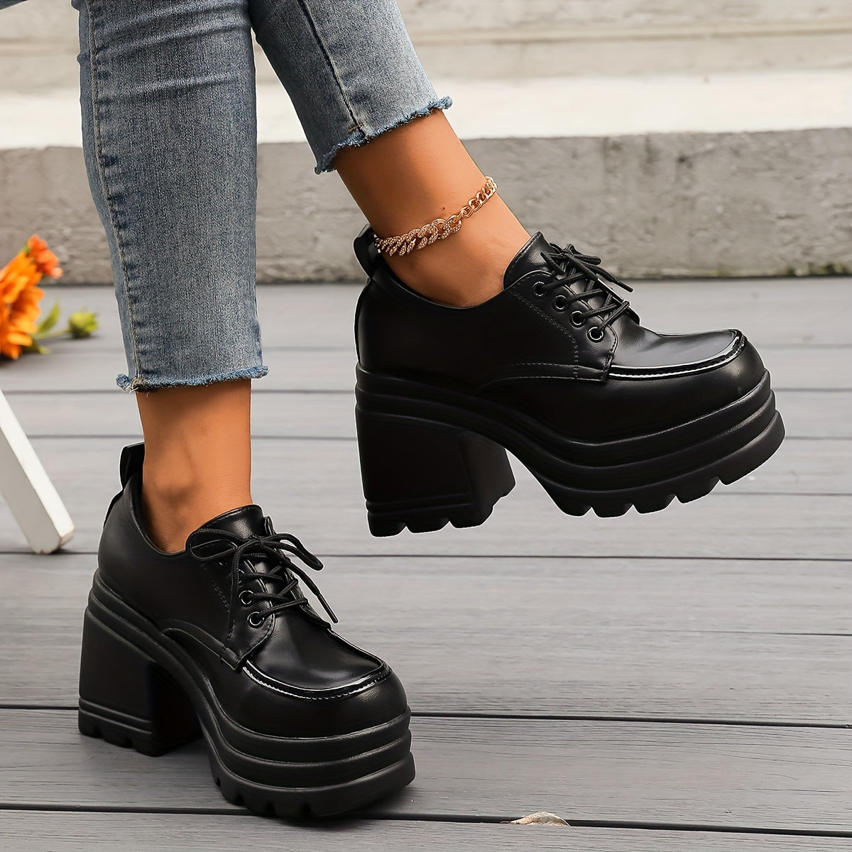 Zapatos de plataforma chunky con tacón ancho para mujer