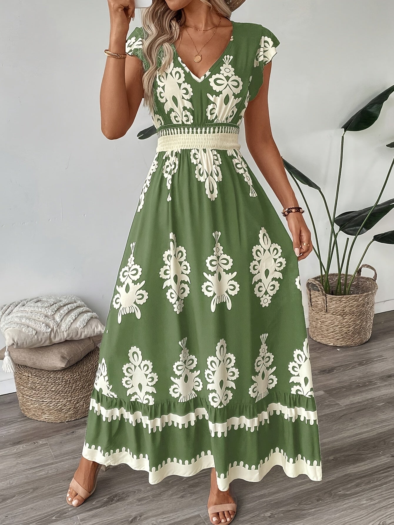 Vestido Boho Chic Estampado Floral con Manga Larga