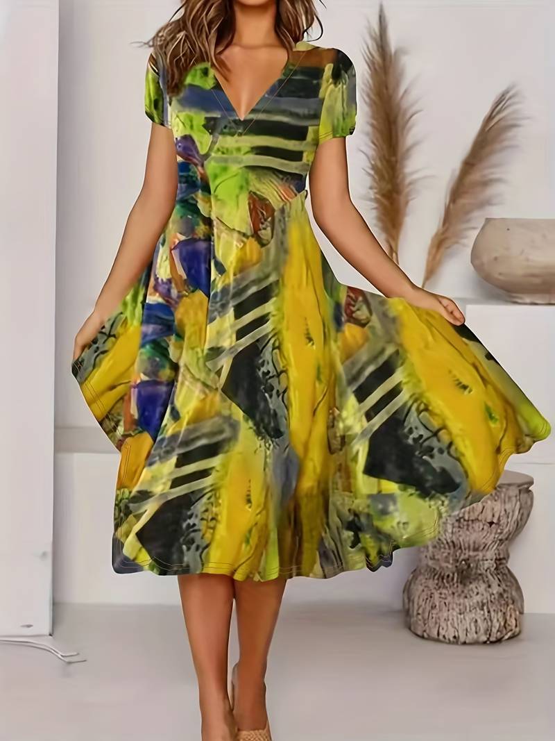 Vestido Boho Chic Manga Corta Estilo Libre
