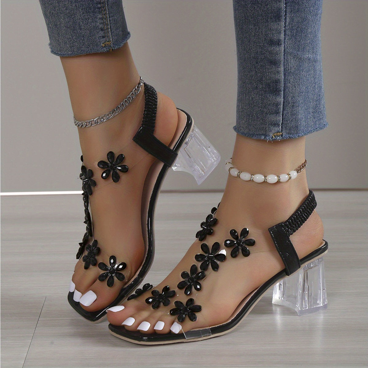 Sandalias Tacón Brillante Fiesta