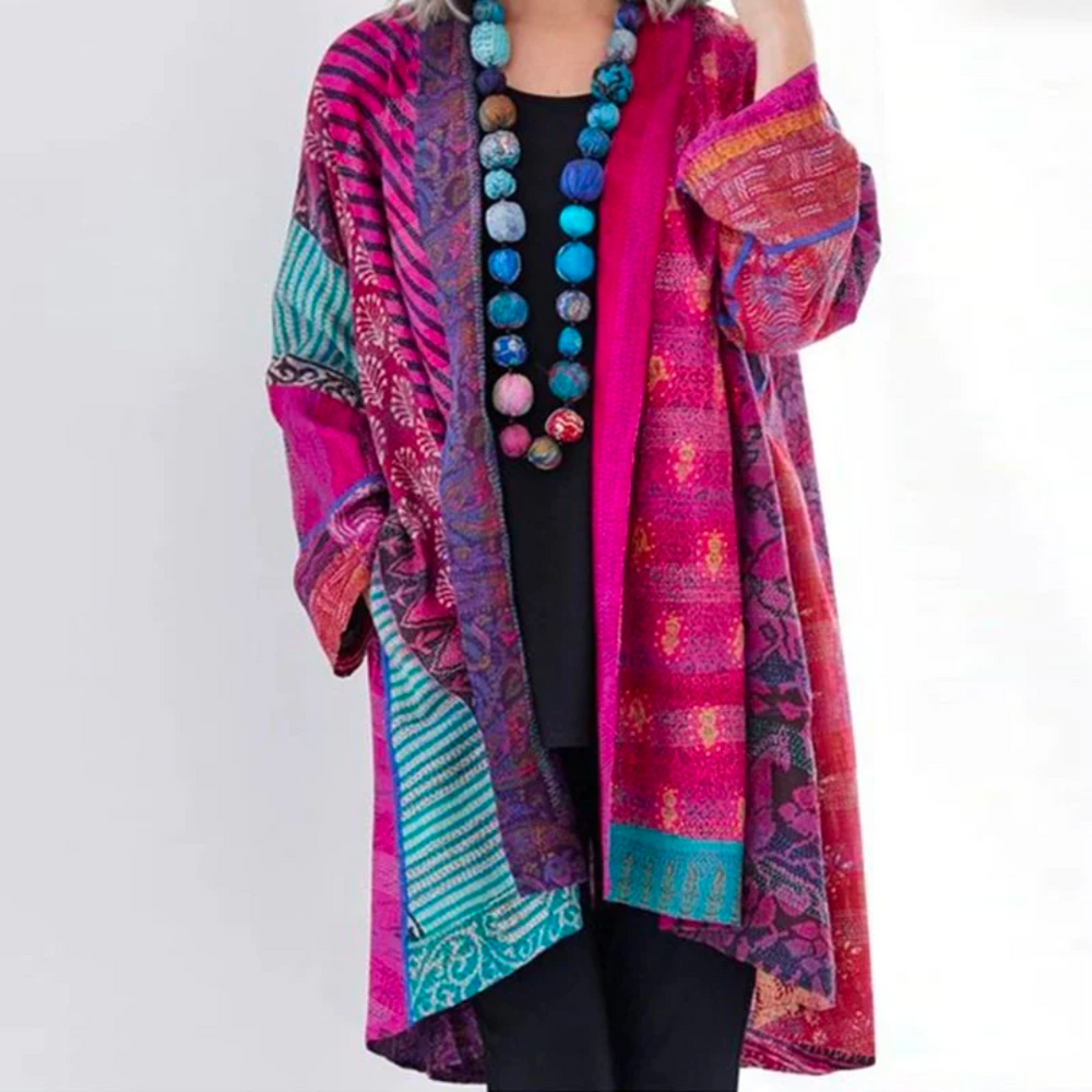 Kimono de mujer estampado exótico largo fluido