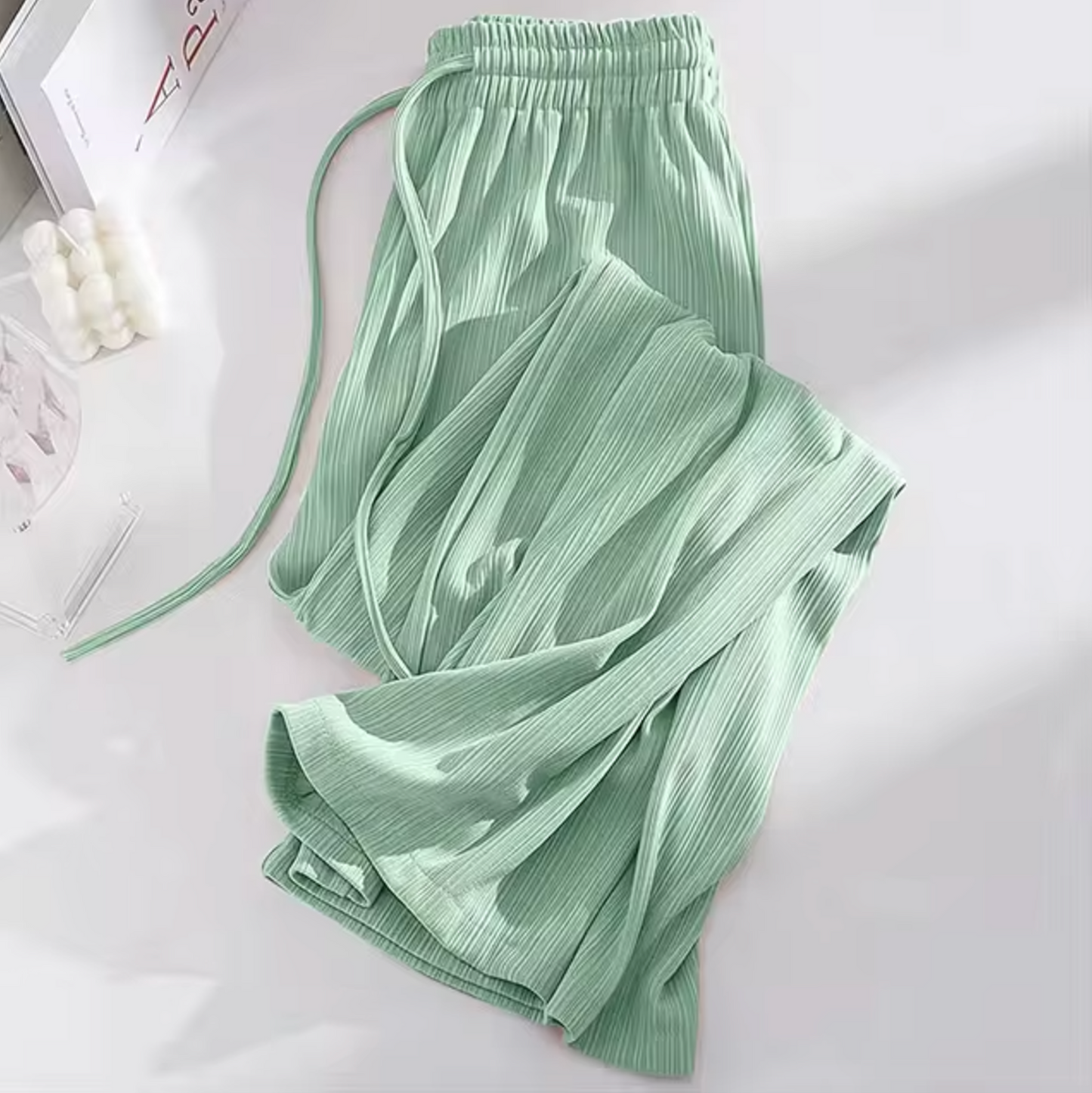 Pantalón Elegante de Seda Glaciar Alta Cintura