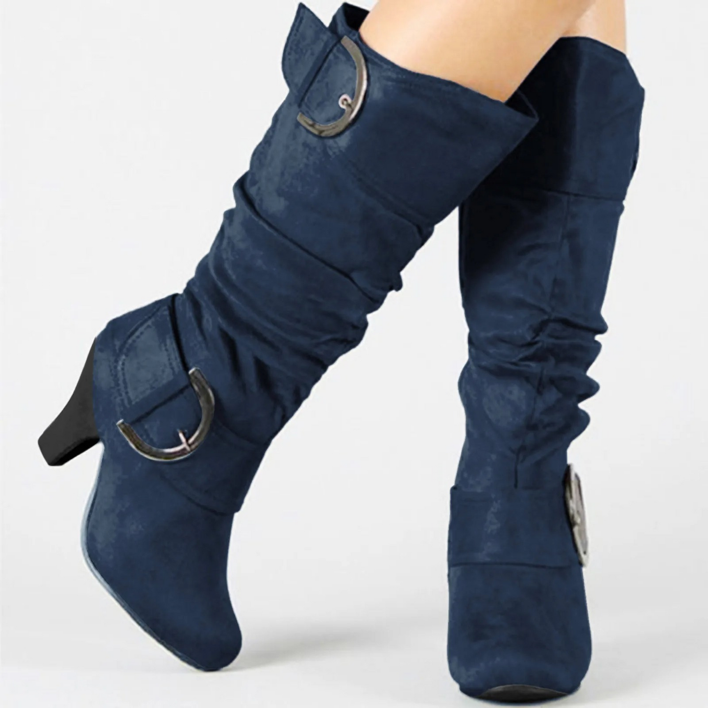 Botas Mujer Altas Confortables Hebilla Plateada
