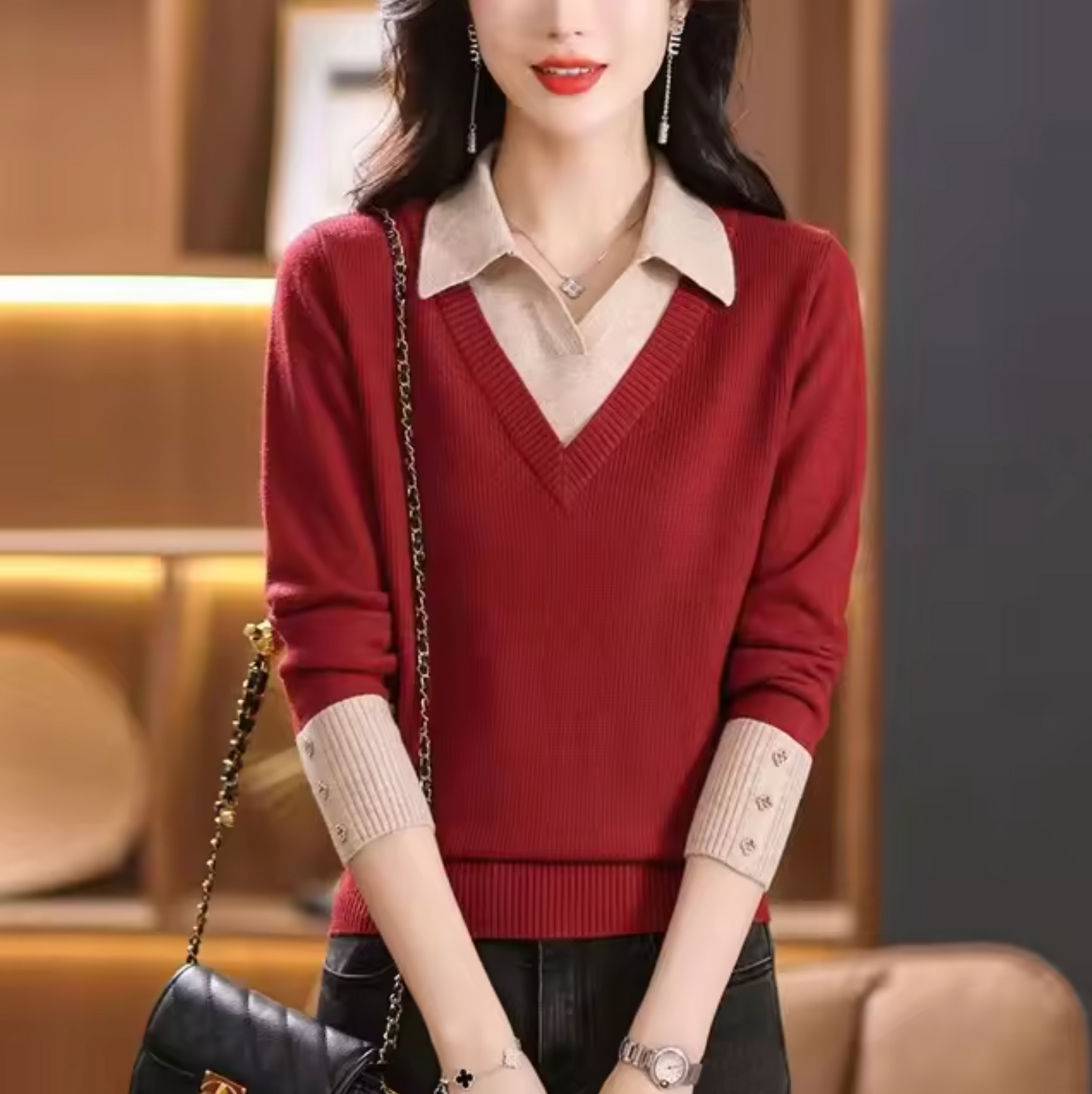 Jersey de Punto Cuello en V Suave