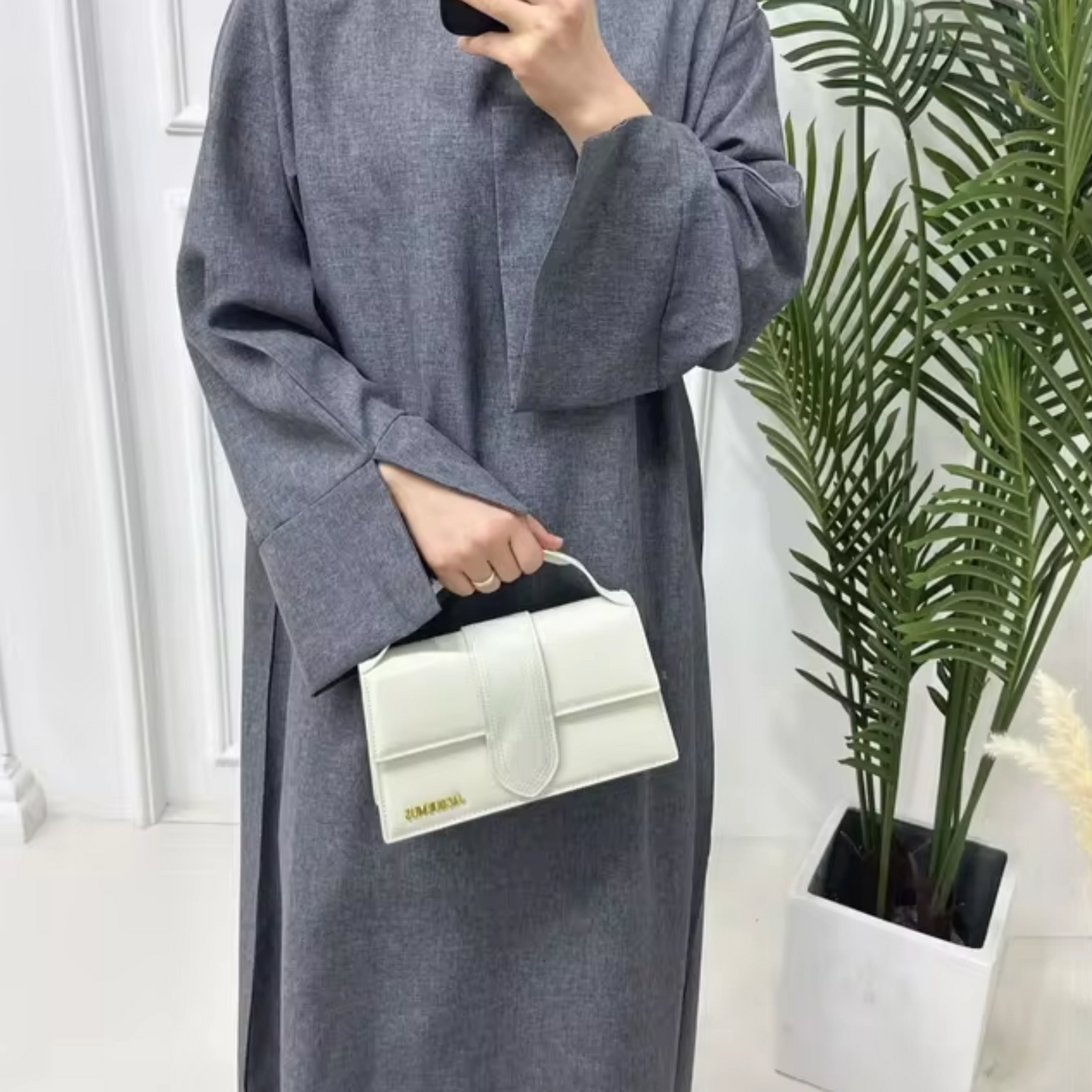 Vestido Abaya Lino Elegante Cerrado