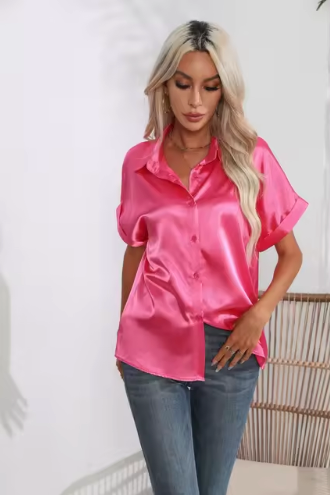 Blusa Raso Ligera con Mangas Cortas