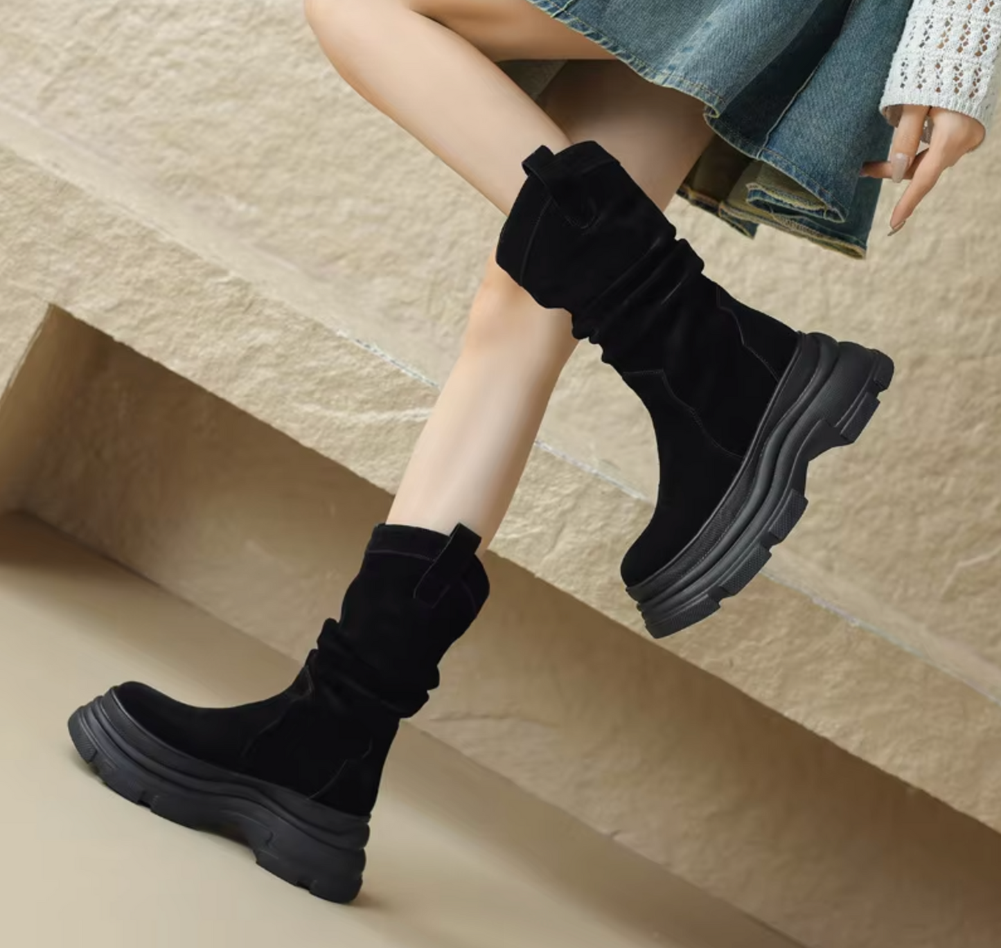 Botas Piel Gruesa Altas Mujer