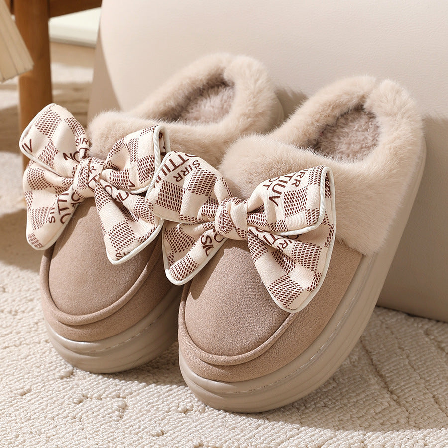 Pantuflas Mujer Peluche con Lazo Rosa