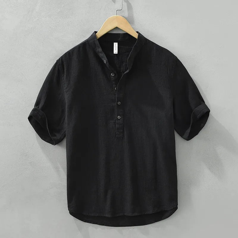 Camisa Lino Hombre Cuello Mao Estilo Relajado