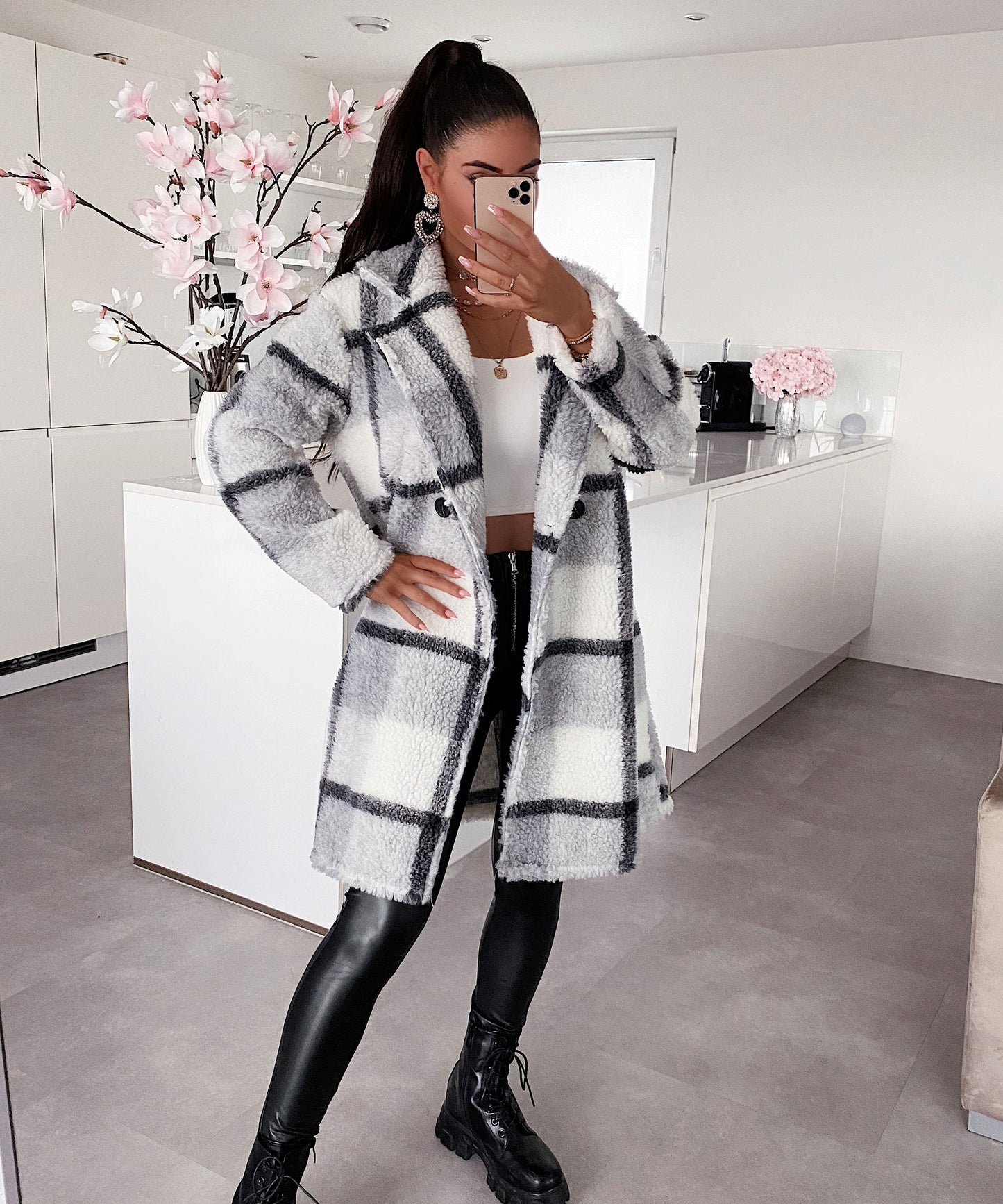 Abrigo Mujer Largo Estampado Rayas Elegante - Vestiria