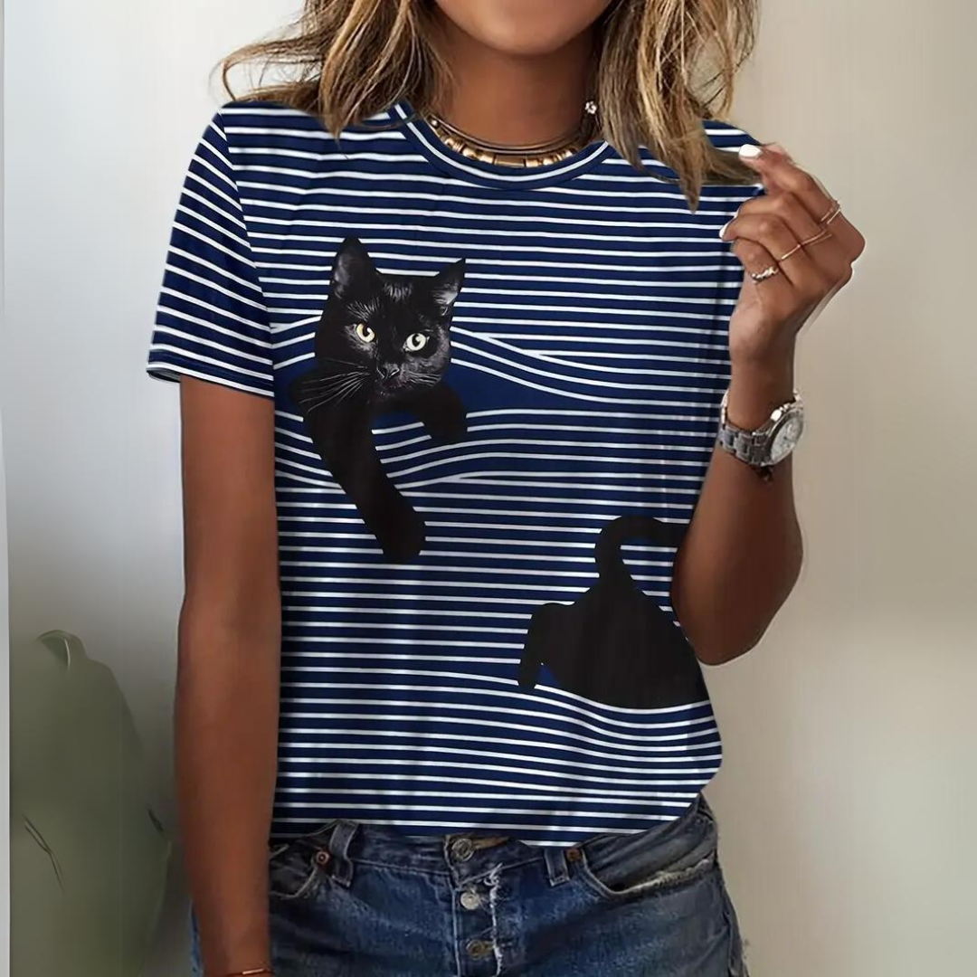Camisa Mujer Estampado Gato Chic