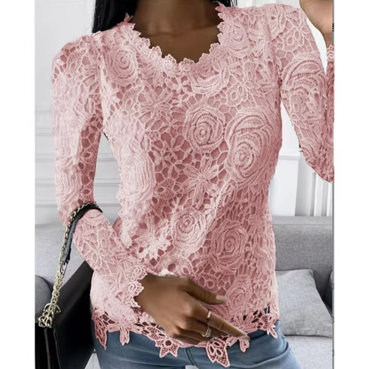 Blusa de encaje floral femenina