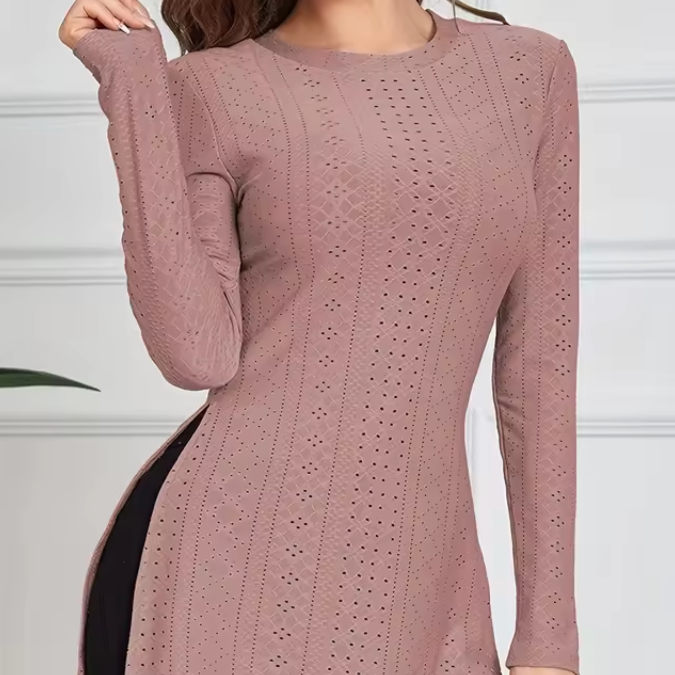 Camiseta Algodón Larga con Botones Elegante