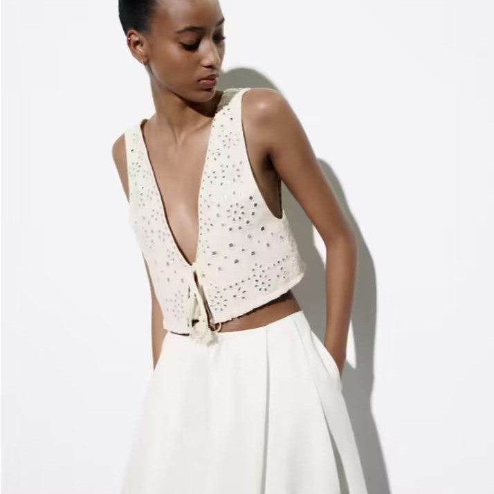 Chaleco Corto Floral Estilo Boho Mujer - Vestiria