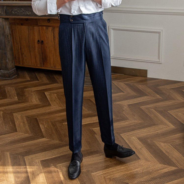 Pantalón Elegante Talle Alto a Rayas Metálicas