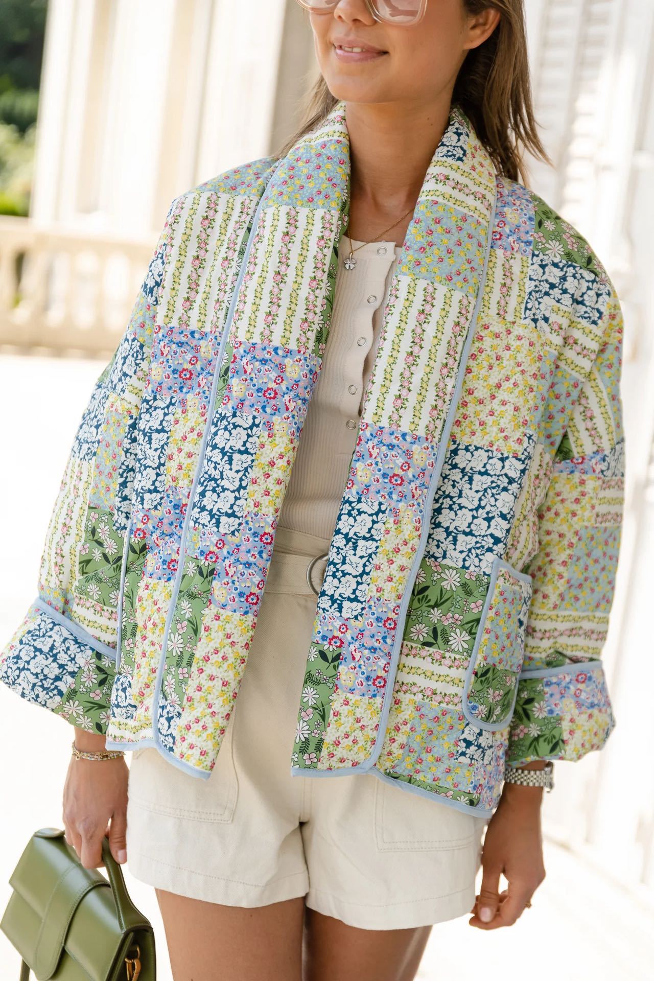 Chaqueta Acolchada Floral Mujer Verde Cálido - Vestiria