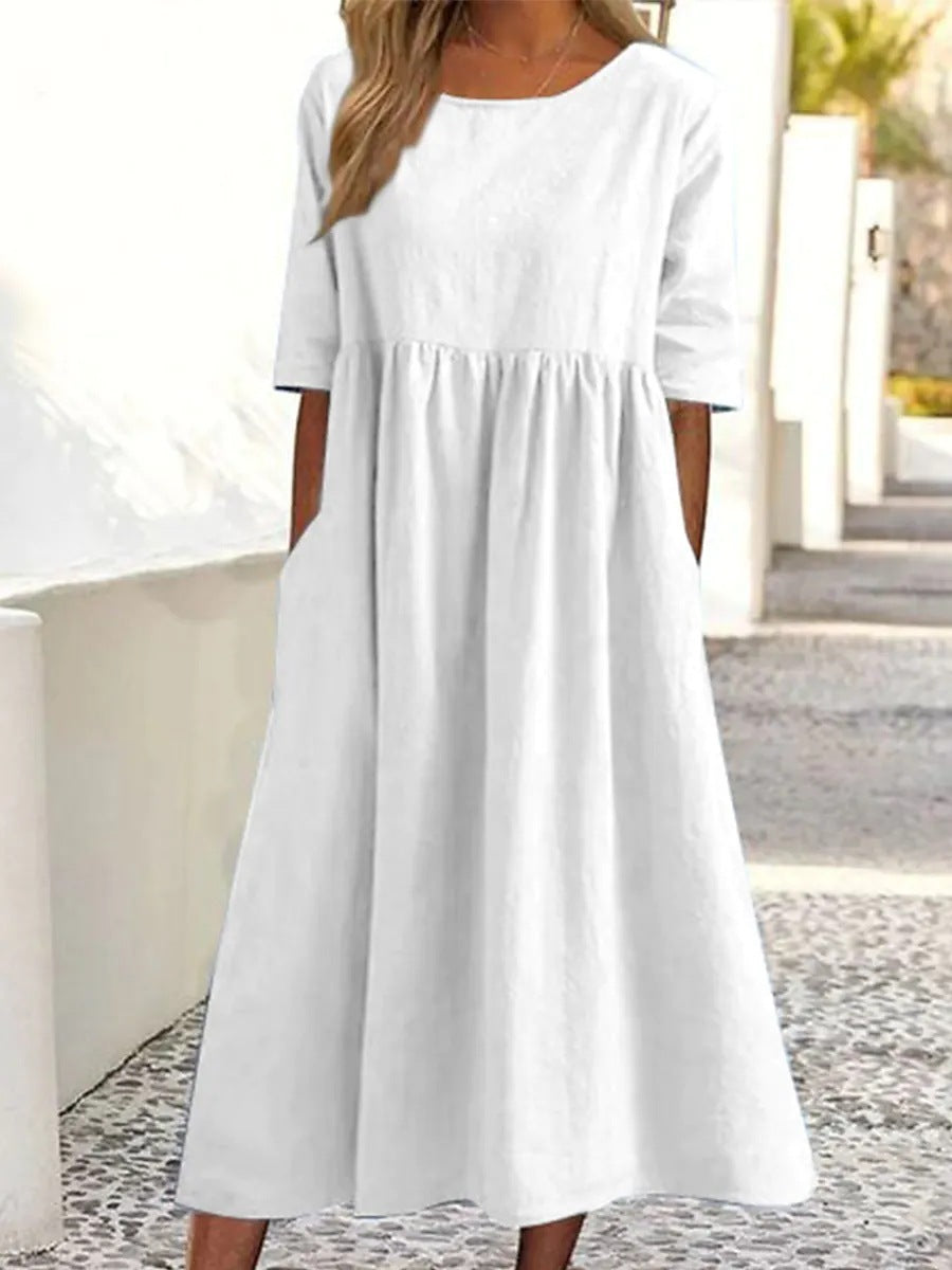 Vestido Midi Elegante Manga Corta