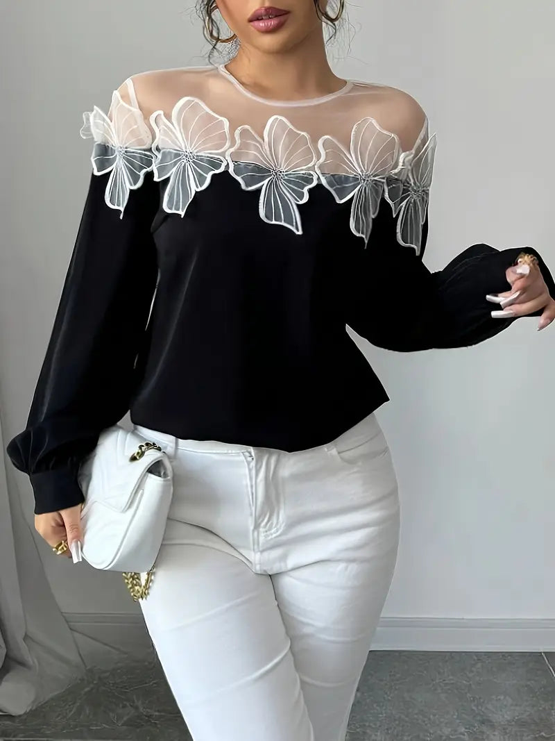 Blusa Mujer Elegante Manga Larga Translúcida - Vestiria