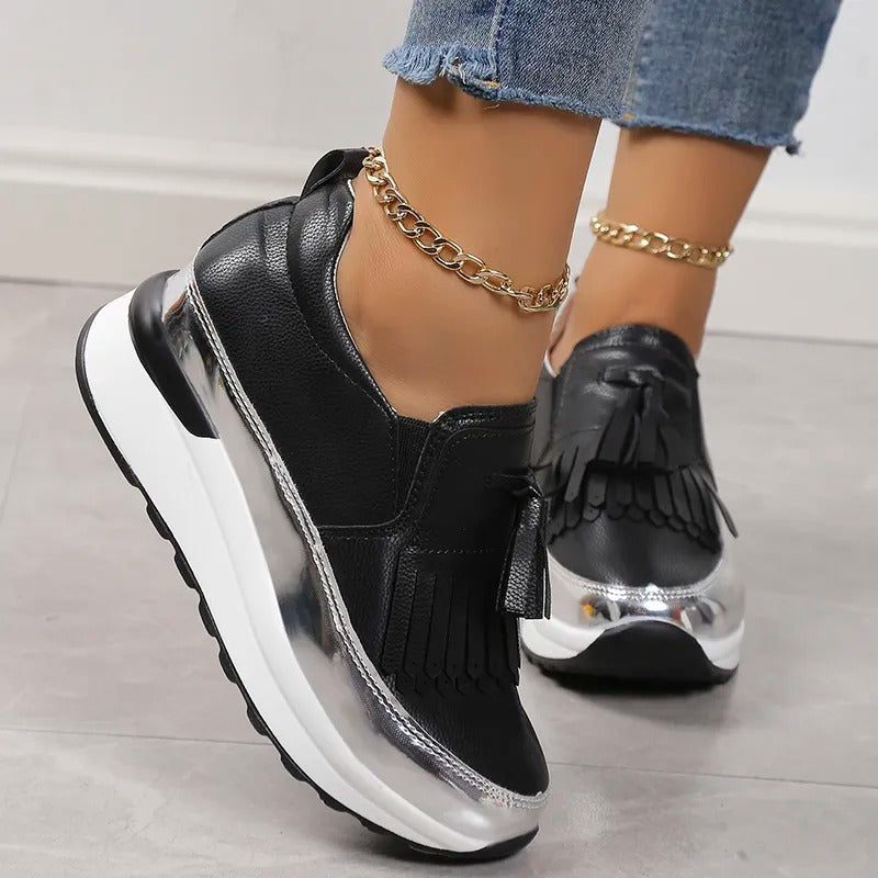 Zapatillas Mujer Plataforma Flecos Estilo Boho