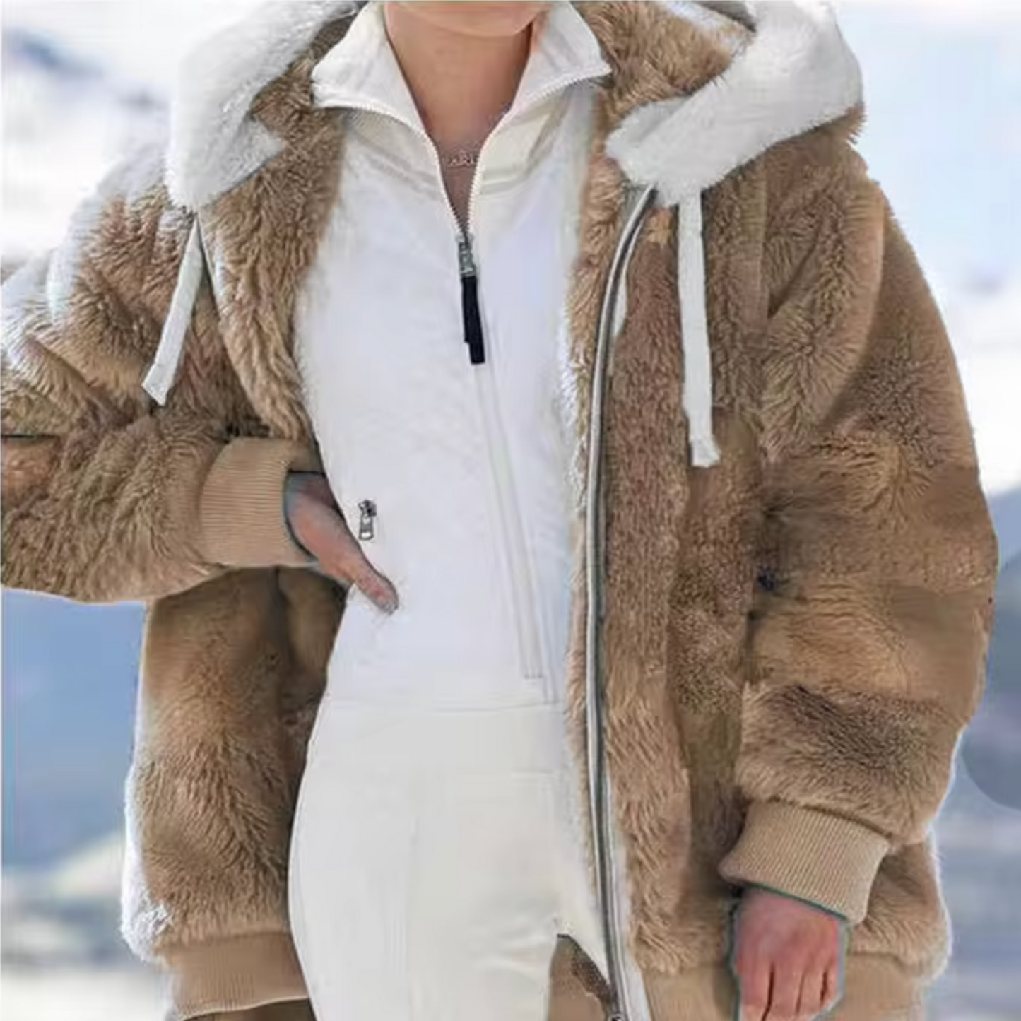 Chaqueta polar suave con capucha y forro de cachemir
