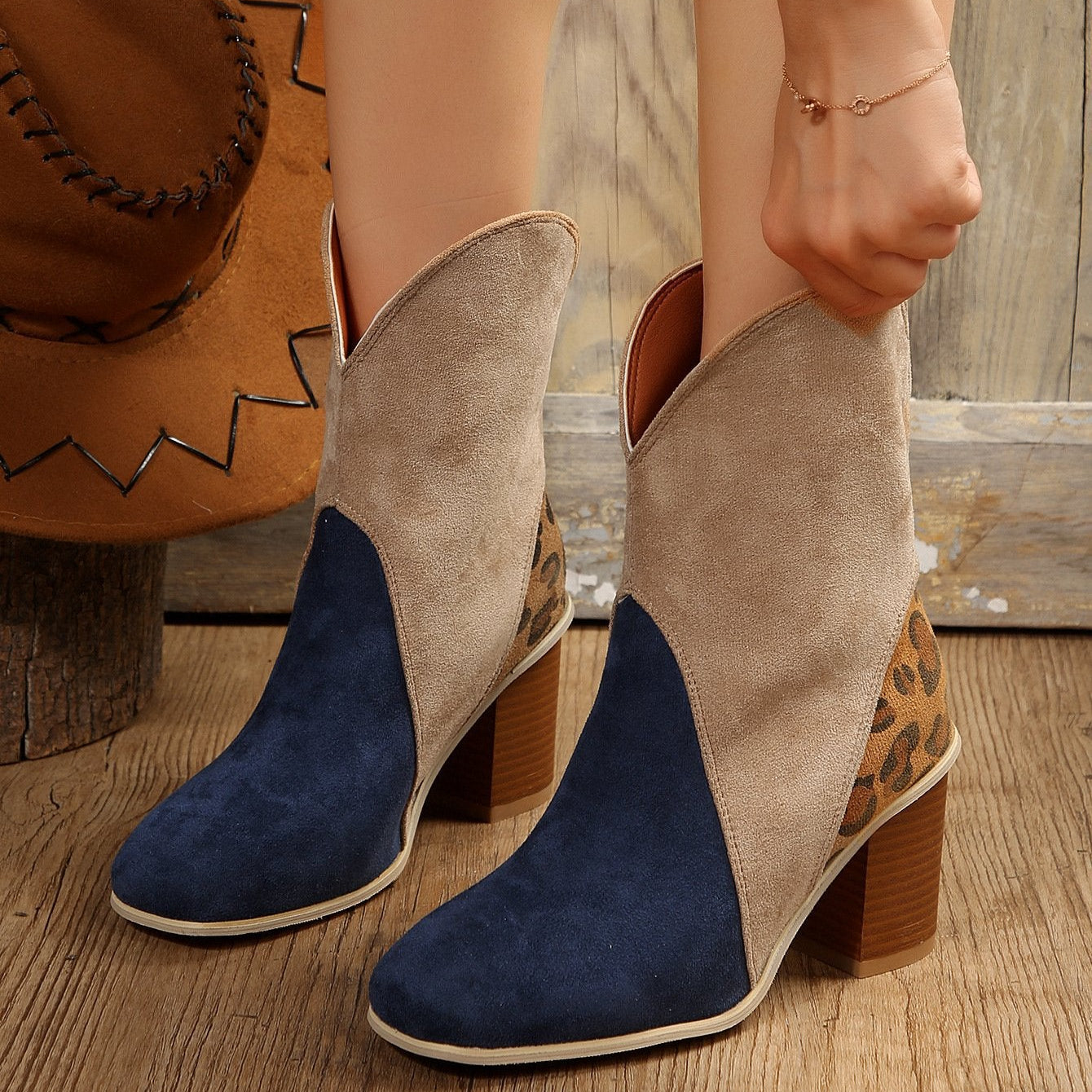 Botas Mujer Ante Tacón Cuadrado Elegantes