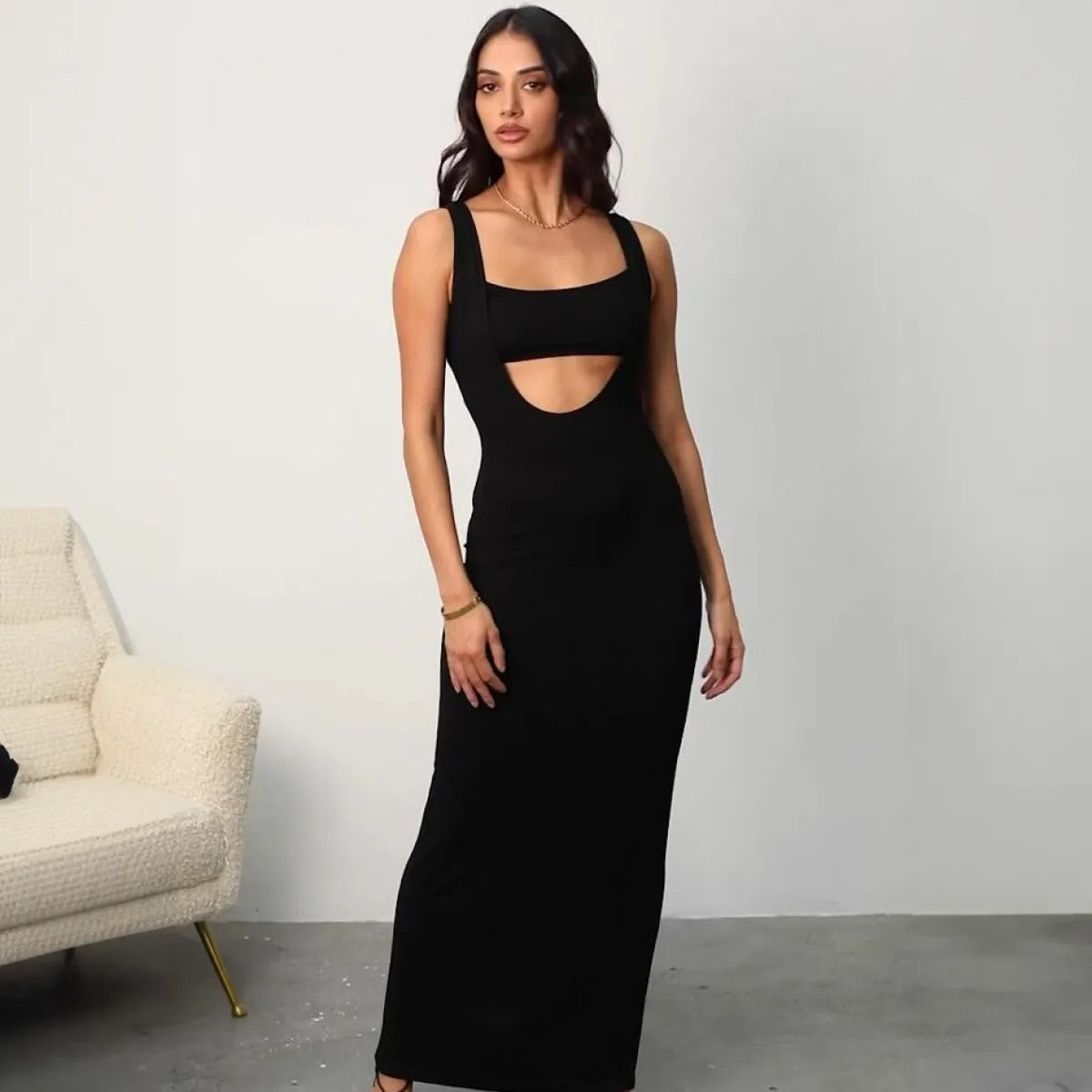 Vestido Largo Canalé Sin Mangas Fino Mujer