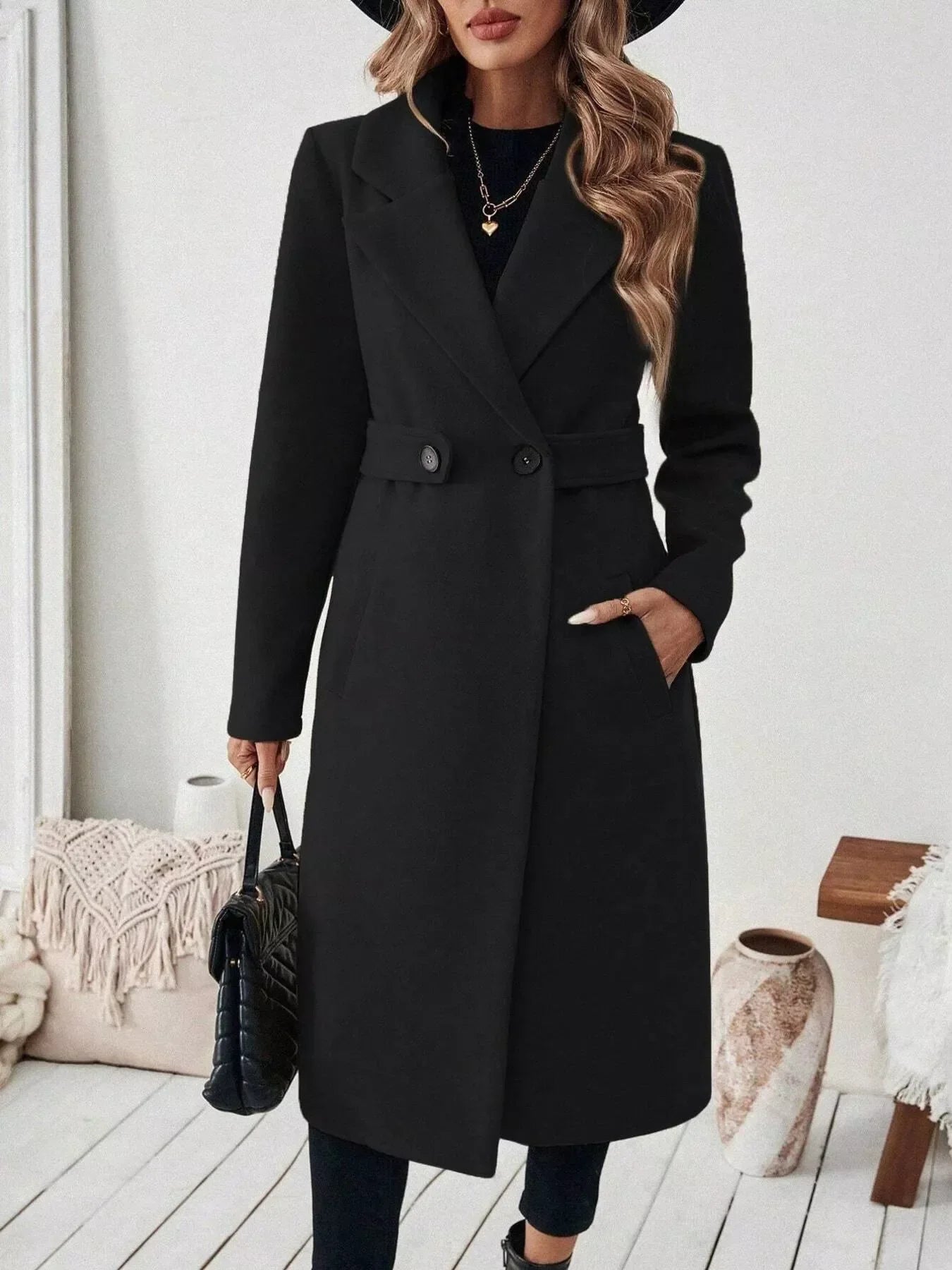 Chaquetón de lana gruesa cuello alto mujer