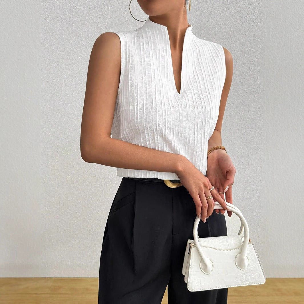 Blusa mujer sin mangas tejido calado escote en V - Vestiria