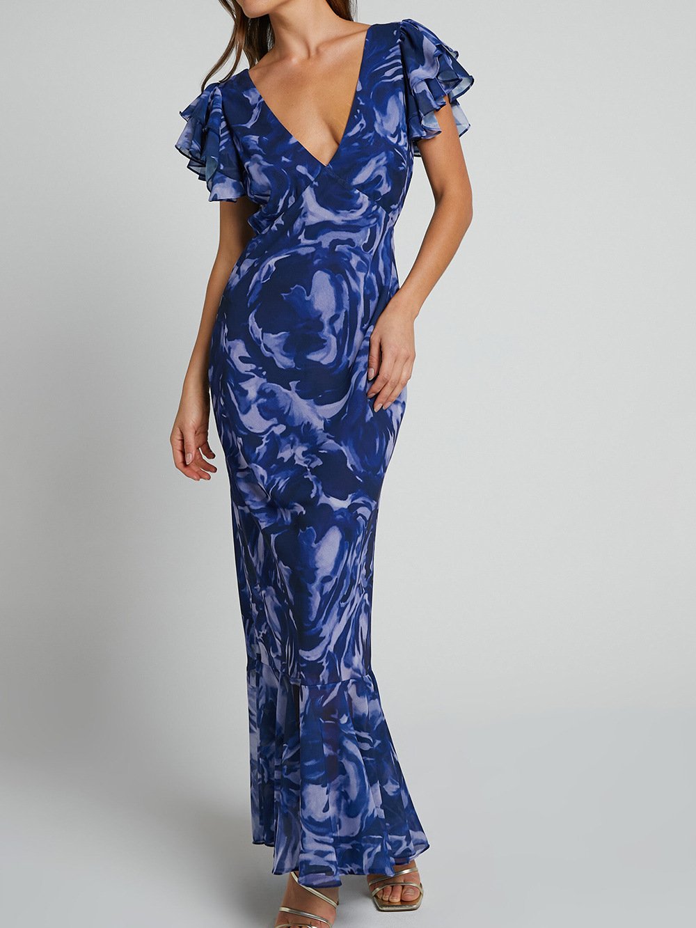 Vestido maxi de flores ligero con escote en V - Vestiria