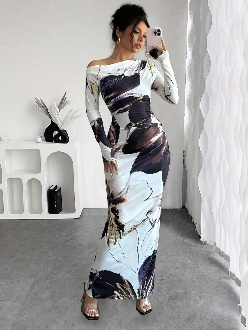 Vestido de Noche Elegante con Mangas Largas - Vestiria