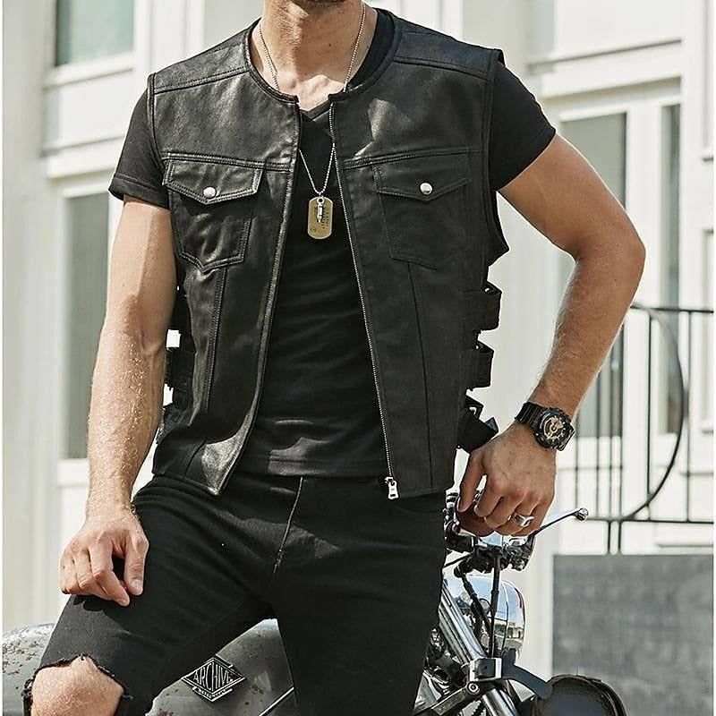 Chaleco Cuero Moto Estilo Clásico