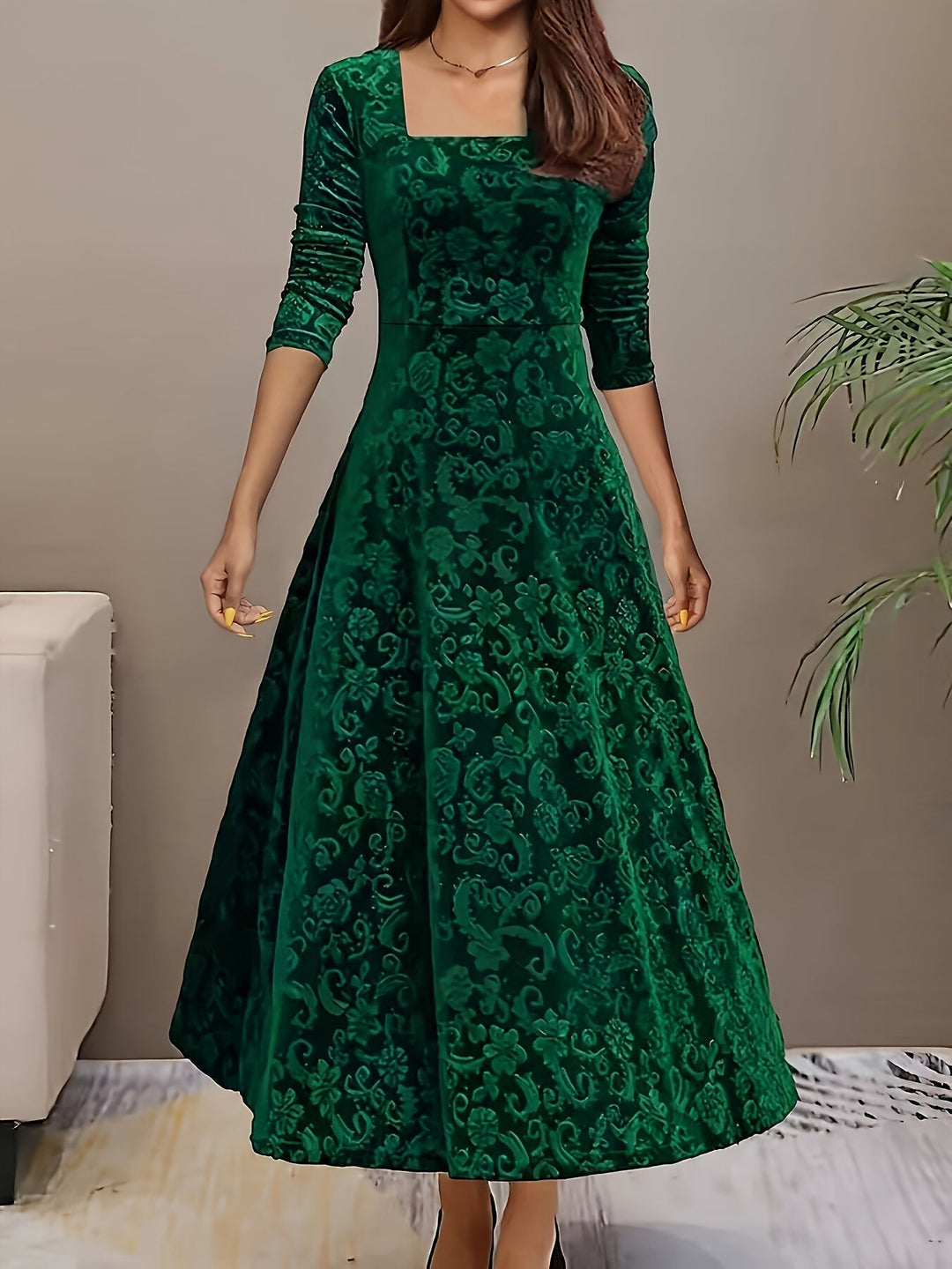 Vestido Fiesta Mujer Elegante Cuello Cuadrado