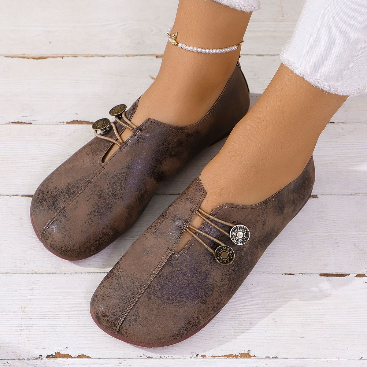 Zapatos bajos mujer ante suave manualidades