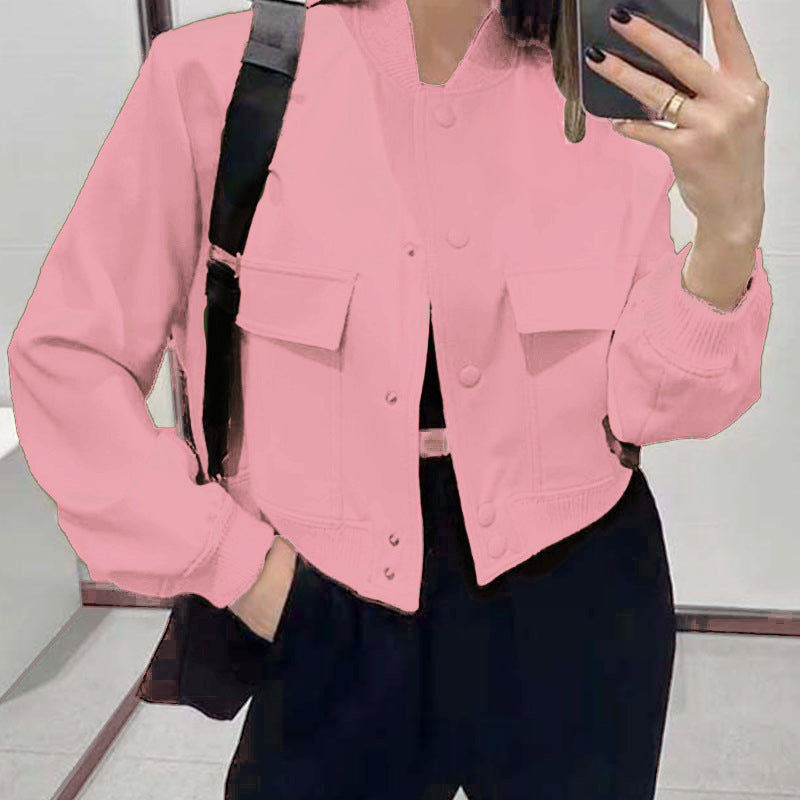 Chaquetilla Mujer Cuello Alto Bolsillos Grandes